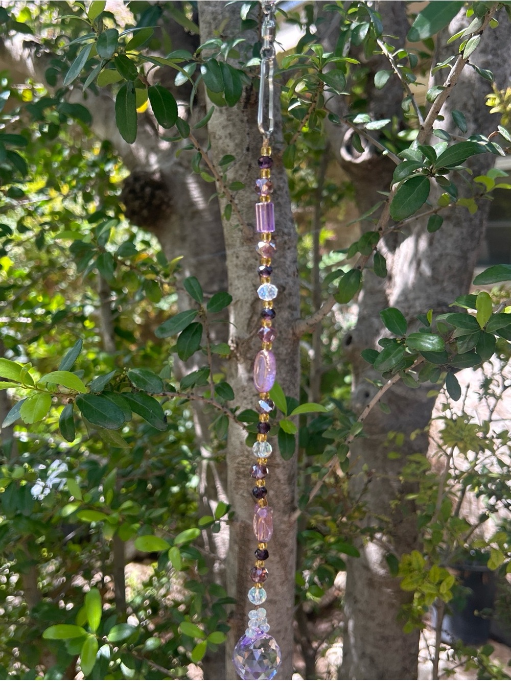 Handmade purple crystal beaded strand suncatcher